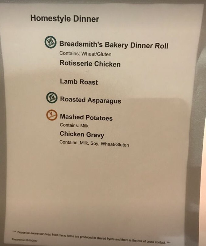 Gluten Free and allergen menu at Brody Hall Michigan State University